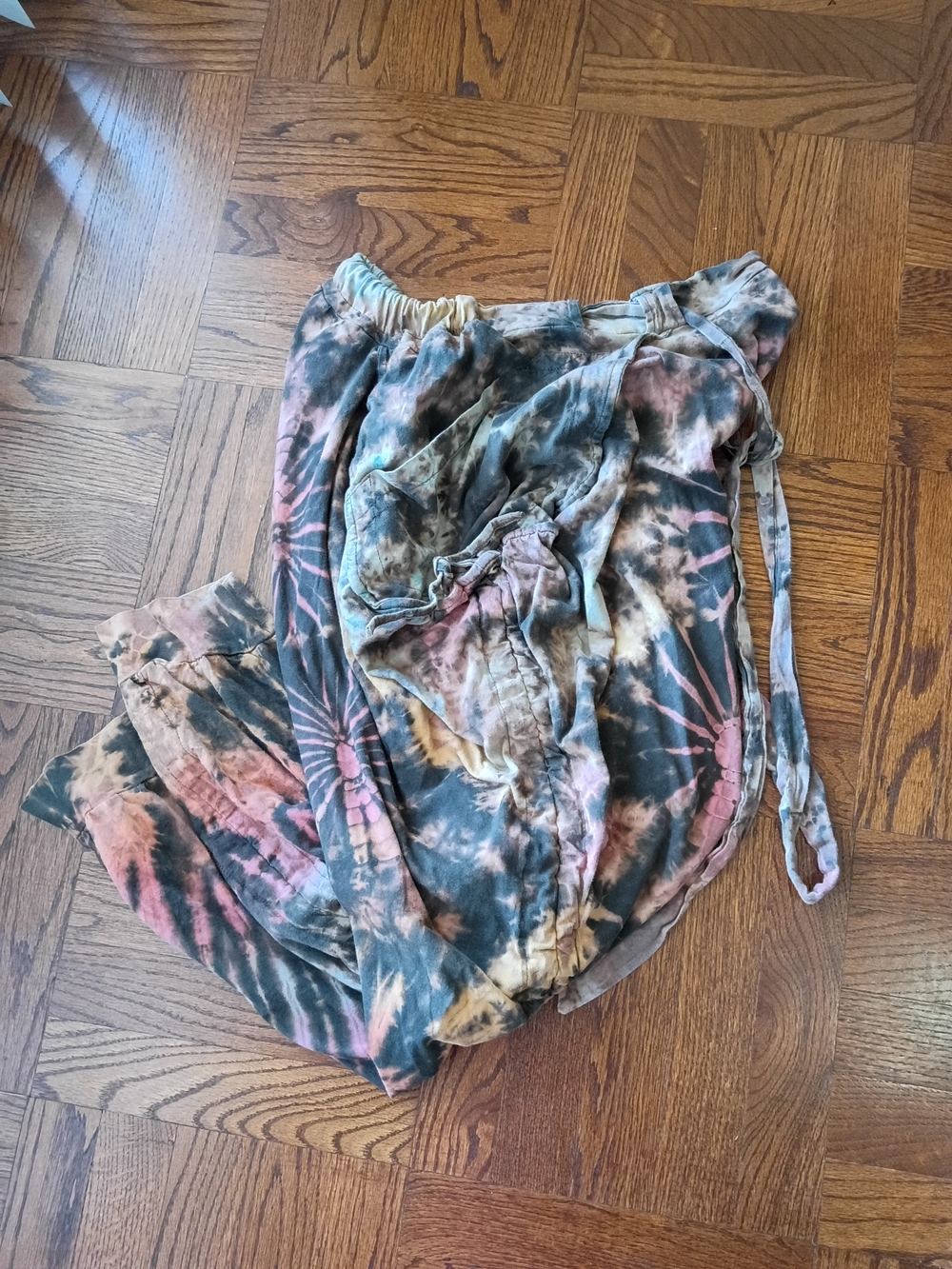 Unisex Tie-Dye Jogger Pants - Pink, Gray, Cream Size Women's L To XL Roomy Cozy